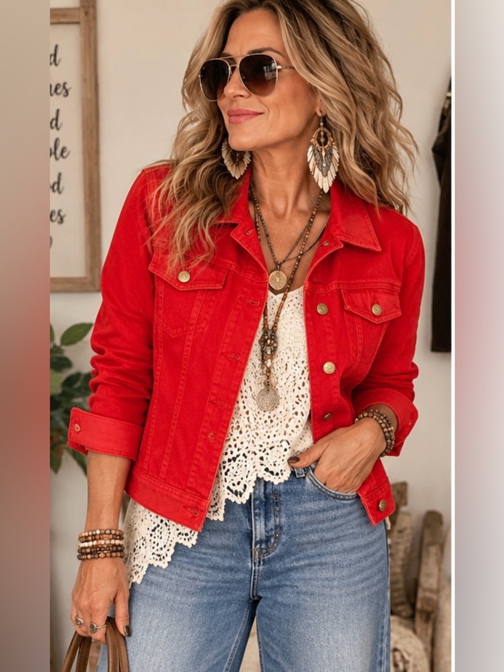 Lauren Jeans Co Ralph Lauren Red Denim Trucker Jacket Stretch size M